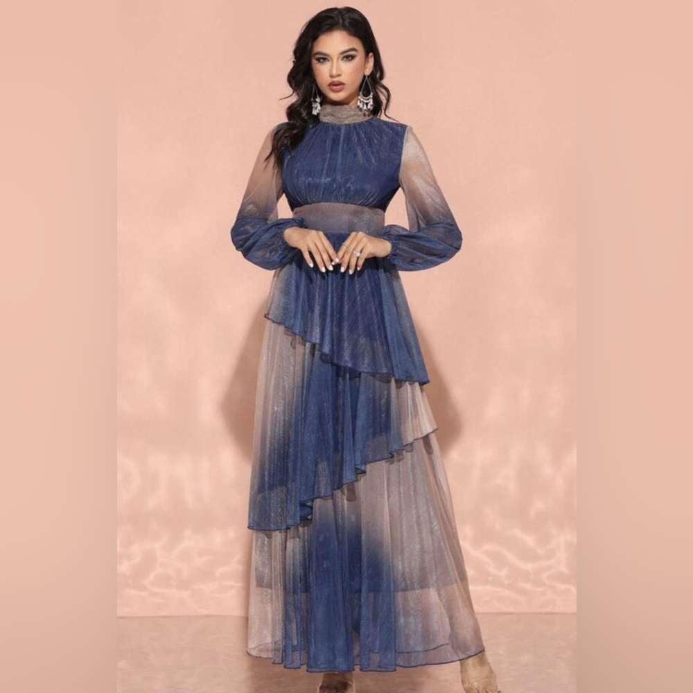TOLEEN Statement-Worthy Long Sleeve Ombre Dress Graceful Layering Size Large